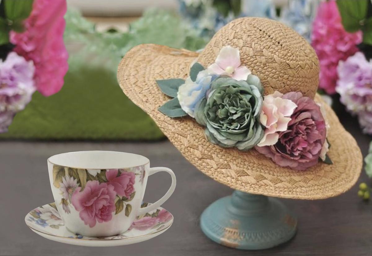 Straw hat and tea cup